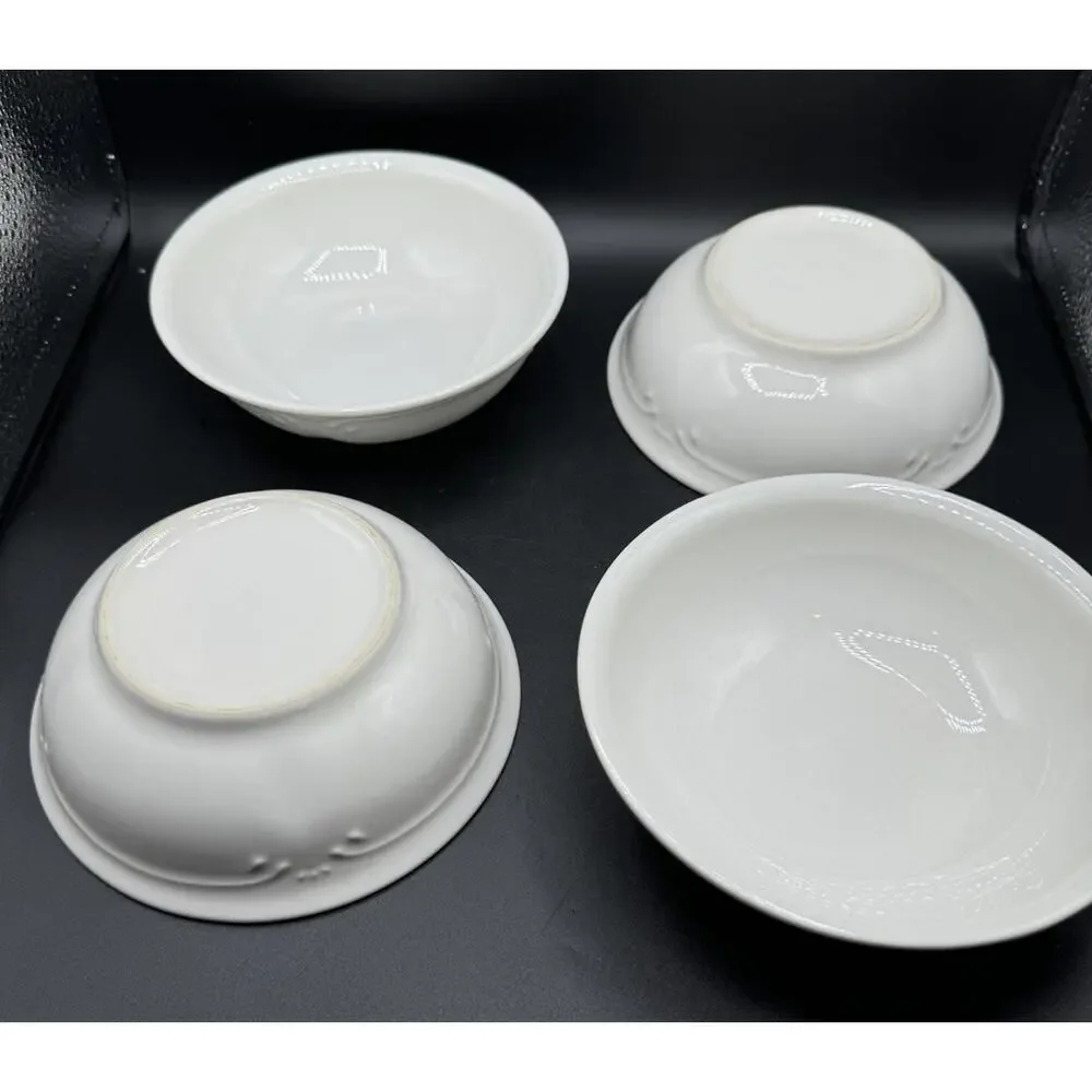 4 Pfaltzgraff FILIGREE Ceramic White 6” Cereal Soup Salad Bowls EUC -A94